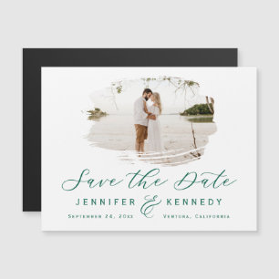 Emerald Green Romantic Brushed Foto Save The Date Magneteinladung