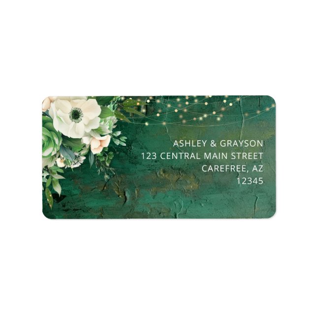 Emerald Green Romantic Floral Return Label Adressaufkleber (Vorne)