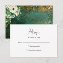Emerald Green Romantic Floral Wedding RSVP Card