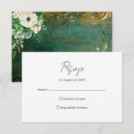 Emerald Green Romantic Floral Wedding RSVP Card Karte