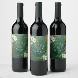 Emerald Green Romantic Floral Wedding Weinetikett