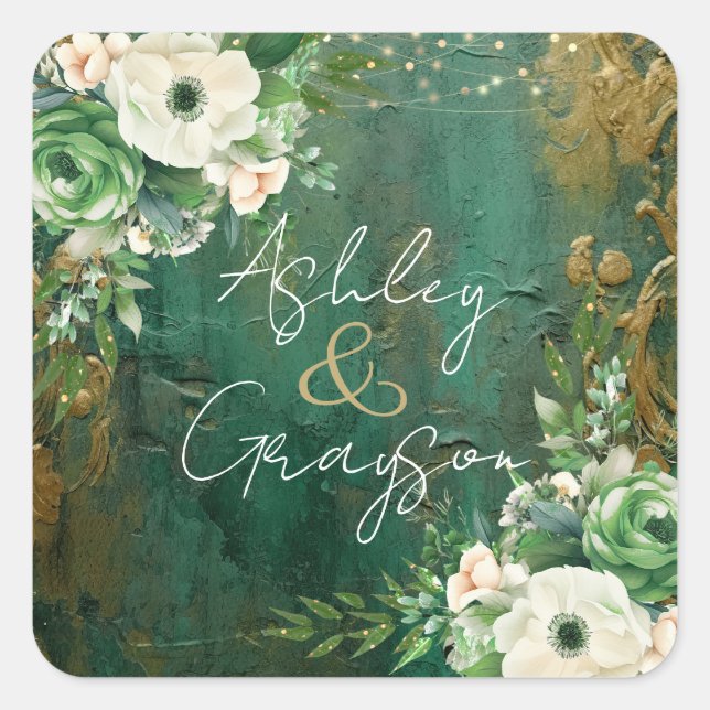Emerald Green Romantic Floral Wedger Sticker (Vorderseite)