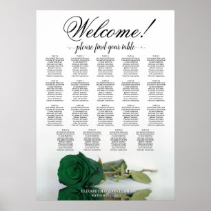 Emerald Green Rose 19 Table Wedding Seating Chart Poster