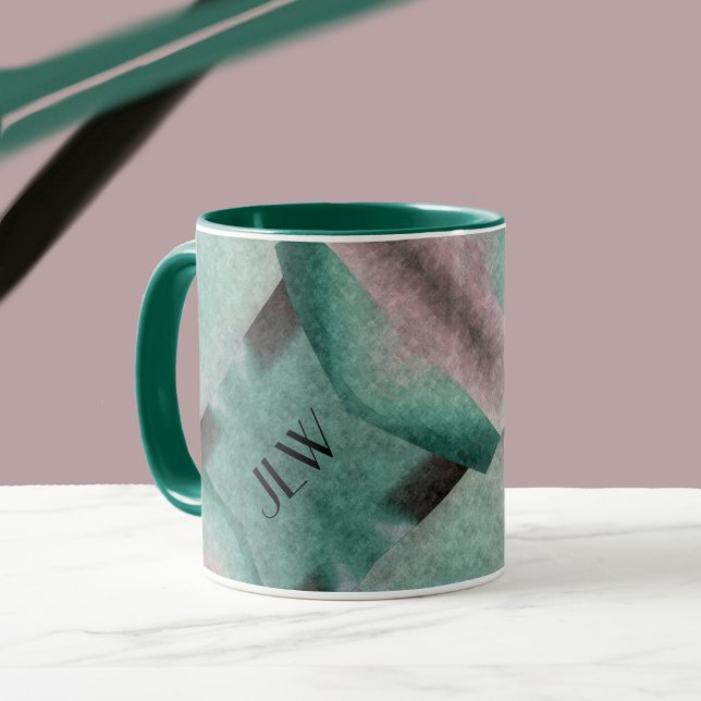 Emerald Green Rose Art Deco Abstrakt mit Initialen Tasse (Von Creator hochgeladen)