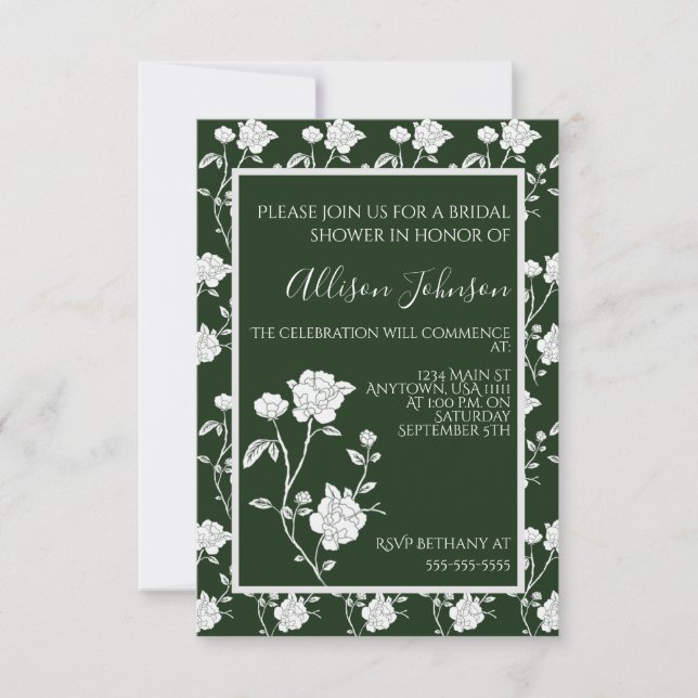 Emerald Green Rose Bridal Dusche Einladung (Vorderseite)