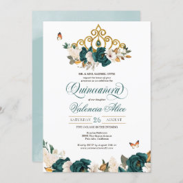 Emerald Green Rose Butterfly Tiara Quinceanera Einladung