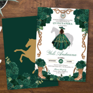 Emerald Green Rose Charro Vestidos Quinceañera Einladung