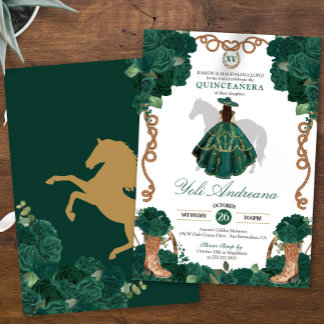 Emerald Green Rose Charro Vestidos Quinceañera Einladung
