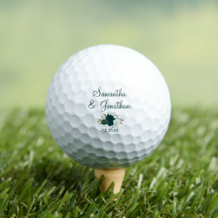 Emerald Green Rose Elegant Wedding Couple's Names Golfball