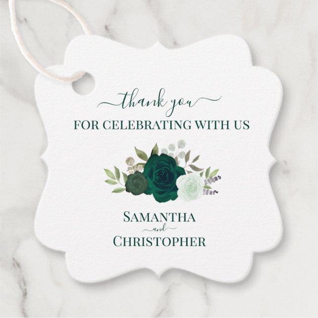 Emerald Green Rose Elegant Wedding Vielen Dank Geschenkanhänger (Vorderseite)