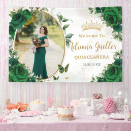 Emerald Green Rose Floral Quinceañera Foto Banner
