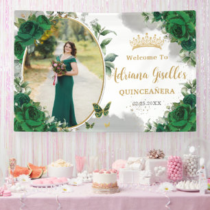 Emerald Green Rose Floral Quinceañera Foto Banner