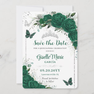 Emerald Green Rose Floral Quinceñera Butterfliegen Save The Date