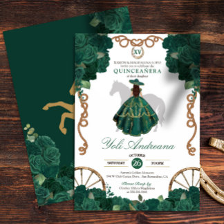 Emerald Green Rose Floral Western Quinceañera Einladung