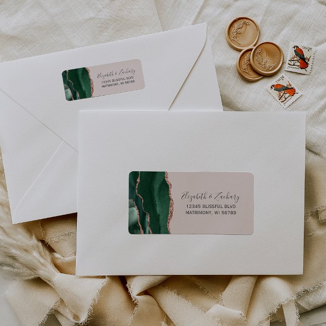 Emerald Green Rose Gold Agate Blush Rücksendeadres (Von Creator hochgeladen)