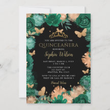 Emerald Green Rose Gold Butterfets Quinceañera