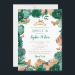 Emerald Green Rose Gold Butterflies Sweet 16 Einladung<br><div class="desc">Elegante Vintage Smaragdgrüne Rose Schmetterlinge Gold Sweet 16 Geburtstag Einladung</div>