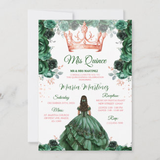 Emerald Green Rose Gold Crown Mis Quince Einladung