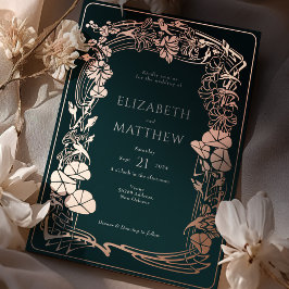 Emerald Green Rose Gold Floral Wedding Folieneinladung