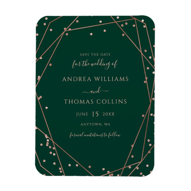 Emerald Green Rose Gold Geometric Save the Date Magnet (Vertikal)