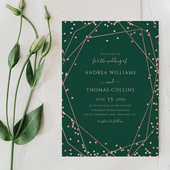 Emerald Green Rose Gold Glitzer Geometric Wedding Einladung (Von Creator hochgeladen)