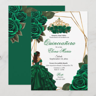 Emerald Green Rose Gold Quinceañera Einladung