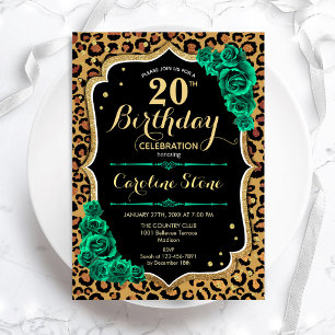 Emerald Green Rose Leopard Print 20. Geburtstag Einladung