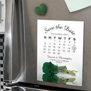Emerald Green Rose Save the Date Kalender Magnet