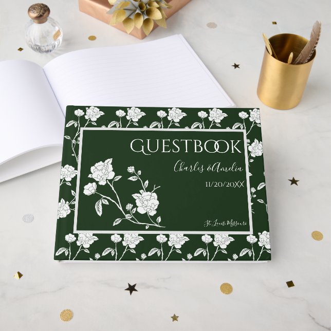 Emerald Green Rose Wedding Guest Book Gästebuch (Vorderseite Offen)