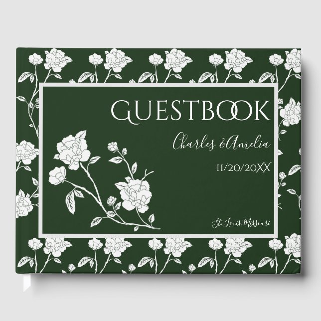 Emerald Green Rose Wedding Guest Book Gästebuch (Vorderseite)