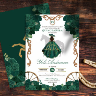 Emerald Green Rose Western Quinceanera Einladung