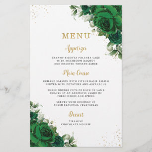Emerald Green Roses Floral Blumen Menüblatt  Flyer