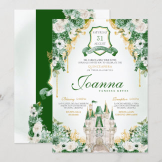Emerald Green Royal Castle Princess Quinceanera Einladung
