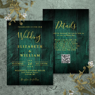 Emerald Green Rustic Barn Wood Wedding QR Code Einladung