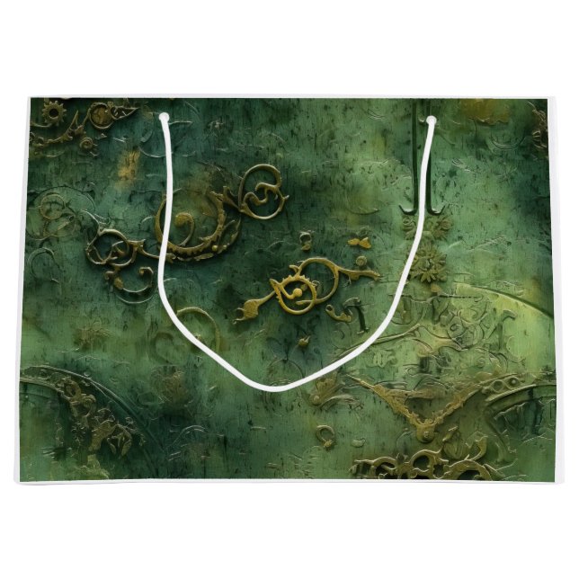 Emerald Green Rustic Steampunk Clock (10) Große Geschenktüte (Vorderseite)