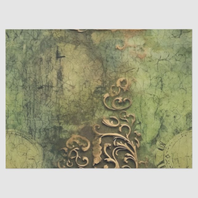 Emerald Green Rustic Steampunk Clock (11) Seidenpapier (Vorderseite)