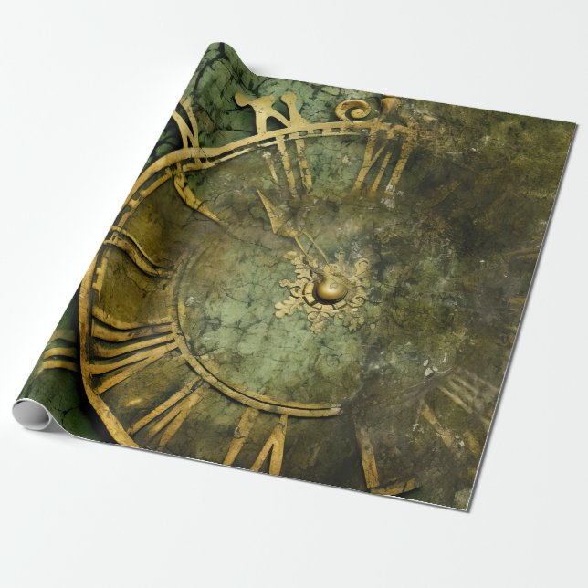 Emerald Green Rustic Steampunk Clock (12) Geschenkpapier (Ungerollt)