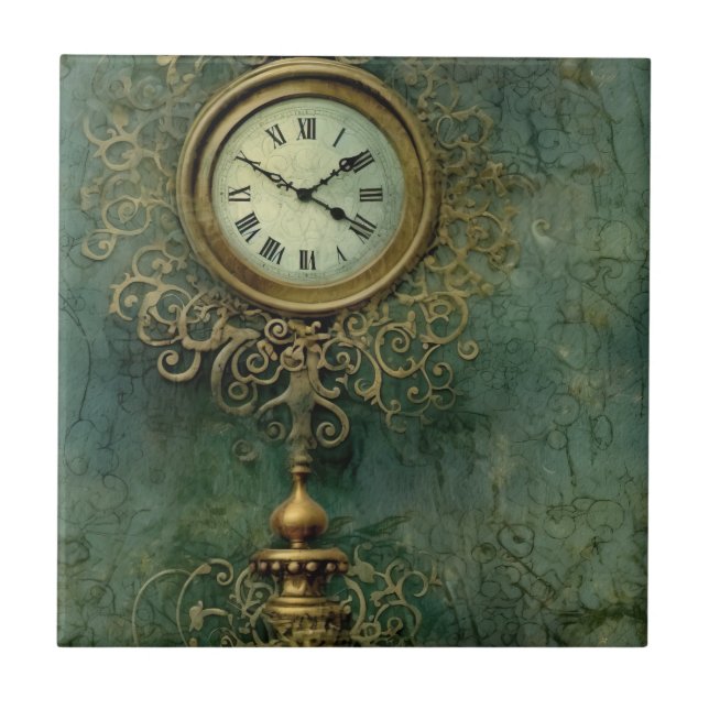 Emerald Green Rustic Steampunk Clock (2) Fliese (Vorderseite)