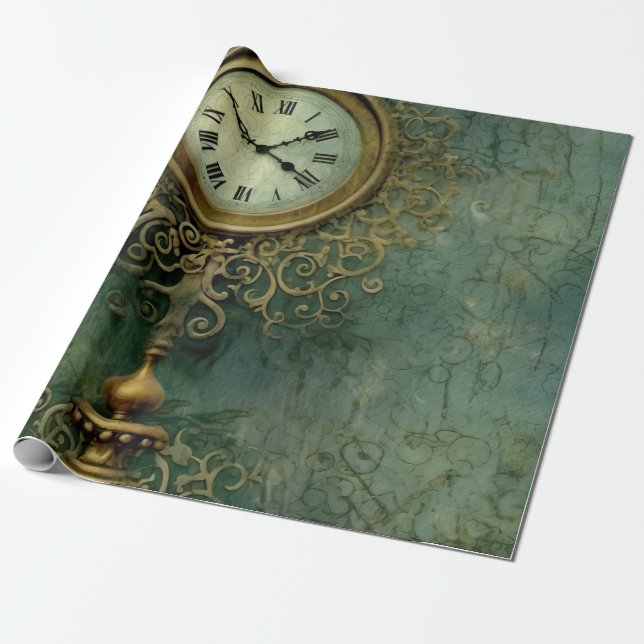 Emerald Green Rustic Steampunk Clock (2) Geschenkpapier (Ungerollt)