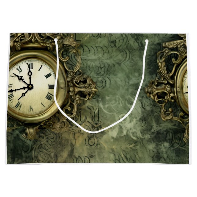 Emerald Green Rustic Steampunk Clock (4) Große Geschenktüte (Vorderseite)