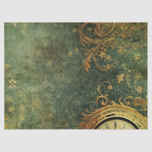 Emerald Green Rustic Steampunk Clock (6) Seidenpapier (Vorderseite)