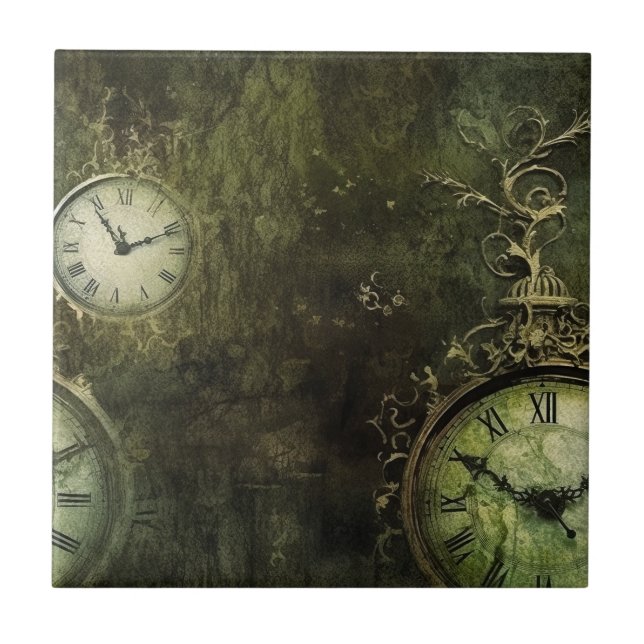 Emerald Green Rustic Steampunk Clock (9) Fliese (Vorderseite)