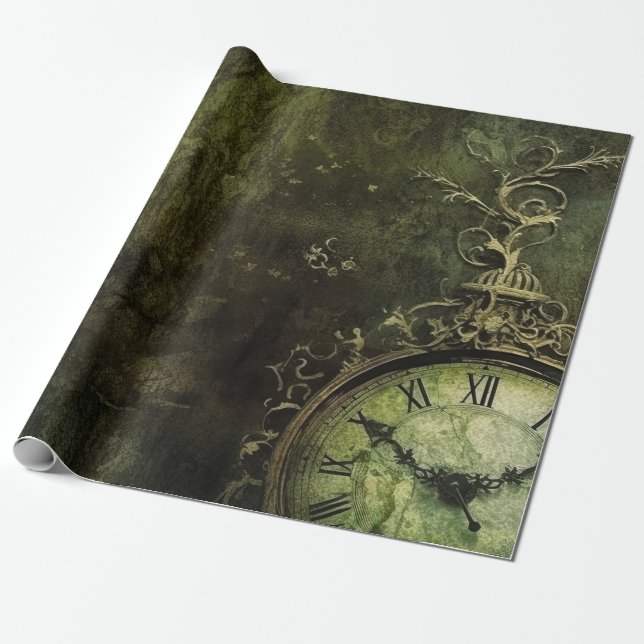 Emerald Green Rustic Steampunk Clock (9) Geschenkpapier (Ungerollt)