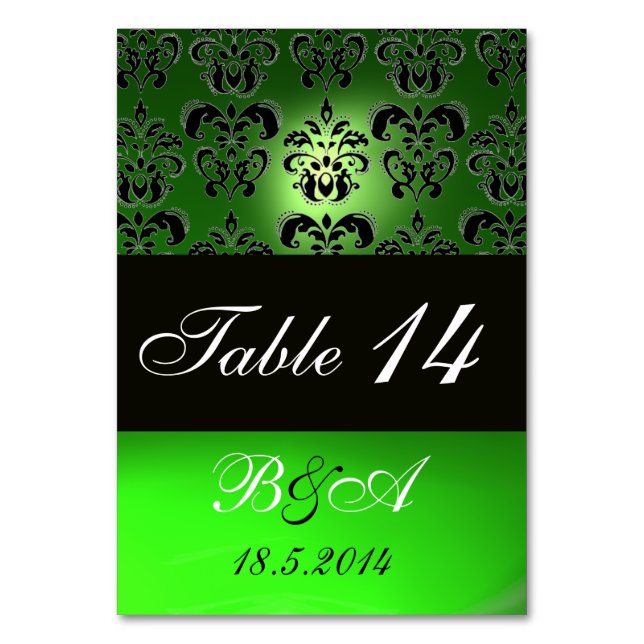 EMERALD GREEN SCHWARZ-WEISS CLASSY DAMASK MONOGRAM TISCHNUMMER (Vorderseite)