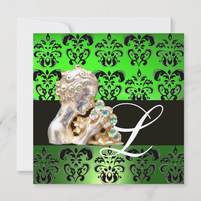 EMERALD GREEN, SCHWARZ, WEISS DAMASK JEWEL MONOGRA EINLADUNG (Vorderseite)