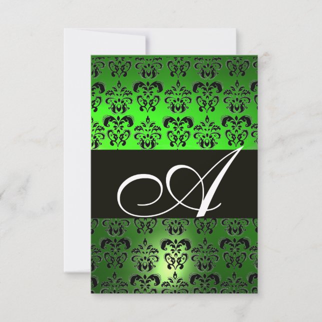 EMERALD GREEN SCHWARZ-WEISS DAMASK MONOGRAM UAWG RSVP KARTE (Vorderseite)