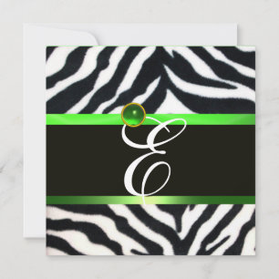 EMERALD GREEN SCHWARZ-WEISS ZEBRA FUR MONOGRAMM EINLADUNG