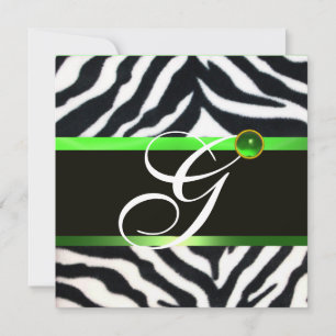 EMERALD GREEN SCHWARZ-WEISS ZEBRA FUR MONOGRAMM EINLADUNG