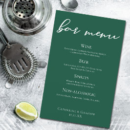 Emerald Green Script Forest Wedding Bar Menu