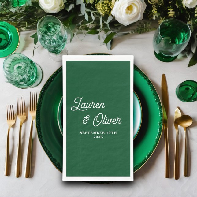 Emerald Green Script Minimalistisch Wedding Serviette (Von Creator hochgeladen)